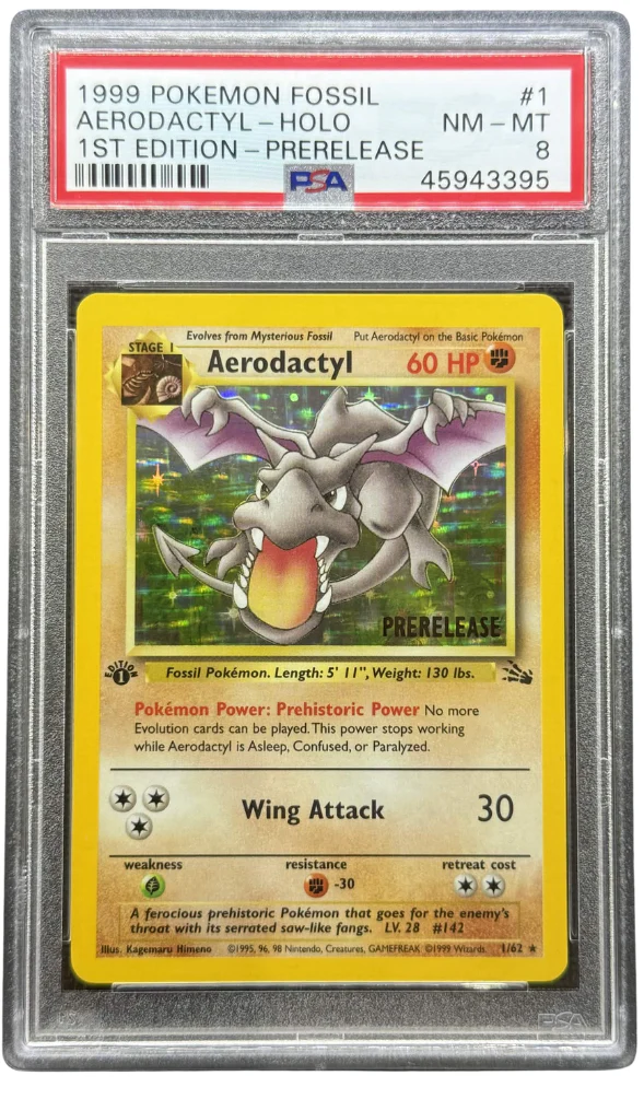1999 POKEMON FOSSIL #1 AERODACTYL-HOLO 1ST EDITION-PRERELEASE PSA 8 - 395