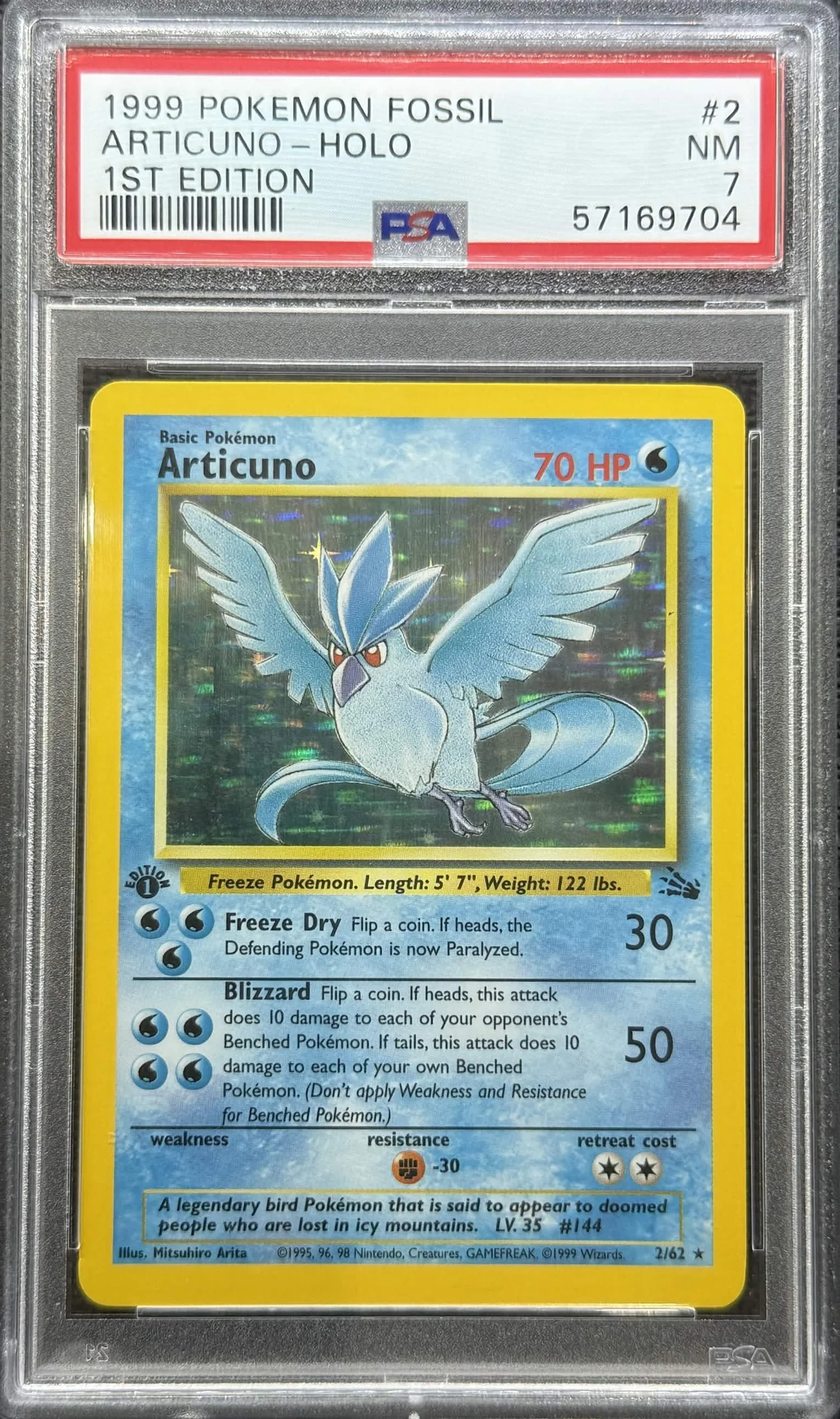 1999 POKEMON FOSSIL #2 ARTICUNO-HOLO 1ST EDITION PSA 7 - 704