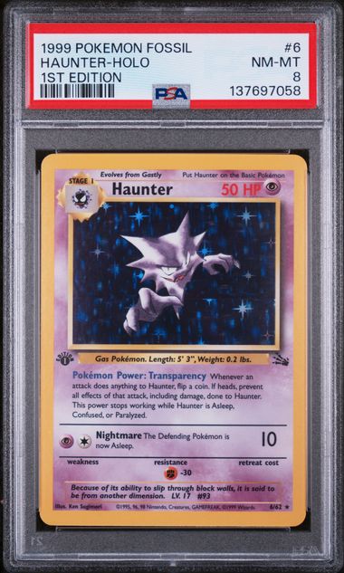 1999 POKEMON FOSSIL #6 HAUNTER-HOLO 1ST EDITION PSA 8 - 058