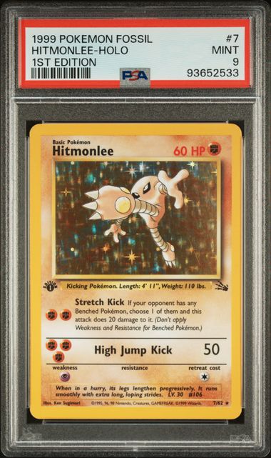 1999 POKEMON FOSSIL #7 HITMONLEE-HOLO 1ST EDITION PSA 9 - 533