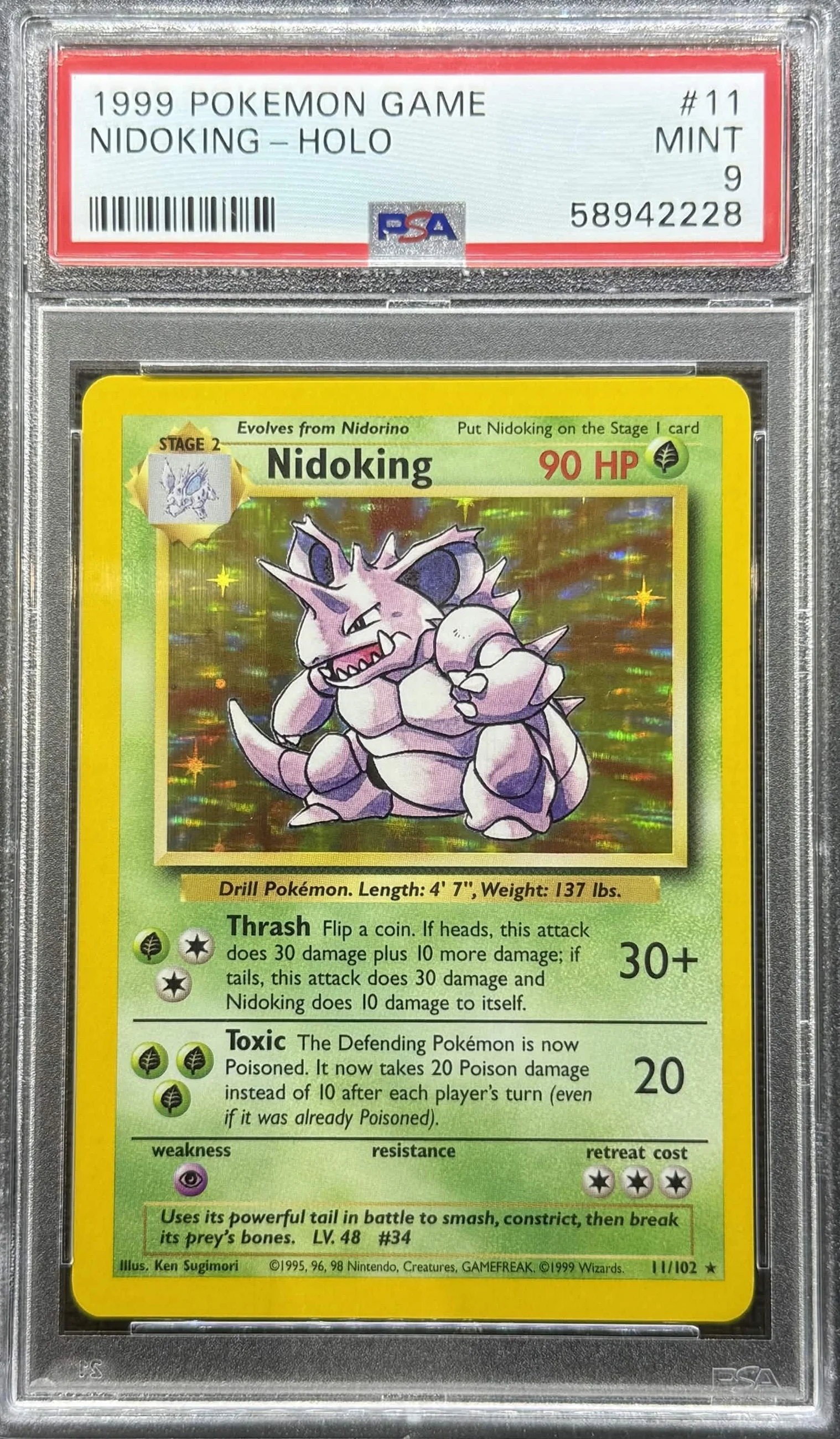 1999 POKEMON GAME #11 NIDOKING-HOLO PSA 9 - 228