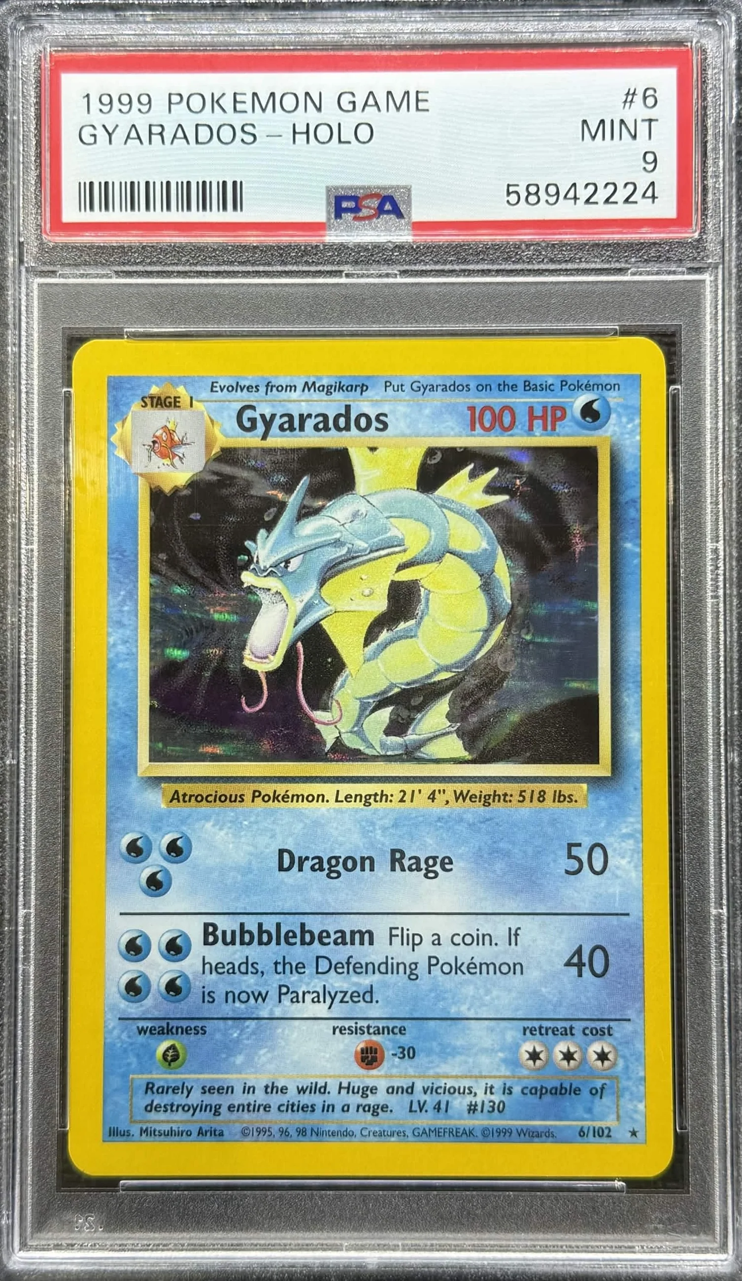 1999 POKEMON GAME #6 GYARADOS-HOLO PSA 9 - 224