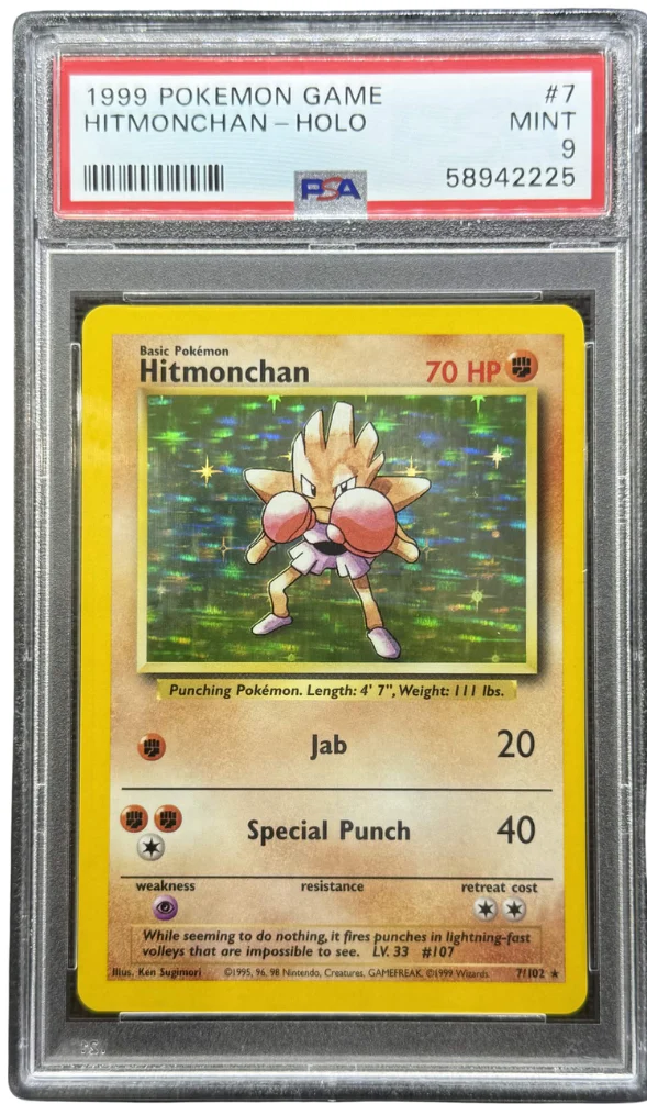 1999 POKEMON GAME #7 HITMONCHAN-HOLO PSA 9 - 225