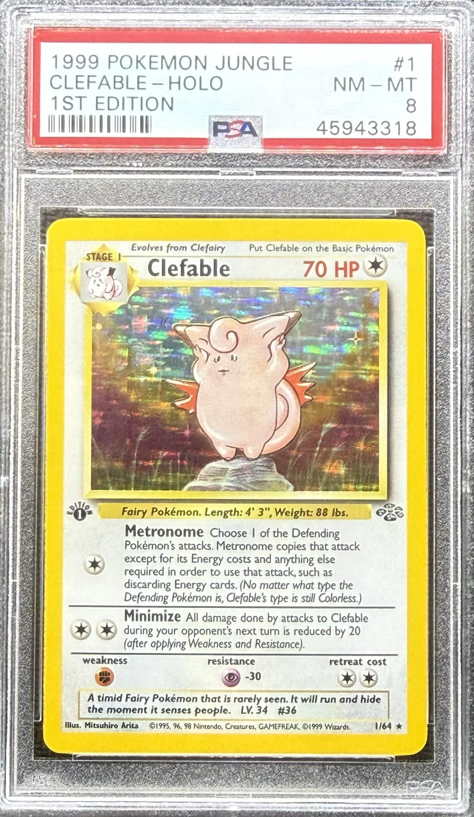 1999 POKEMON JUNGLE #1 CLEFABLE-HOLO 1ST EDITION PSA 8 - 318