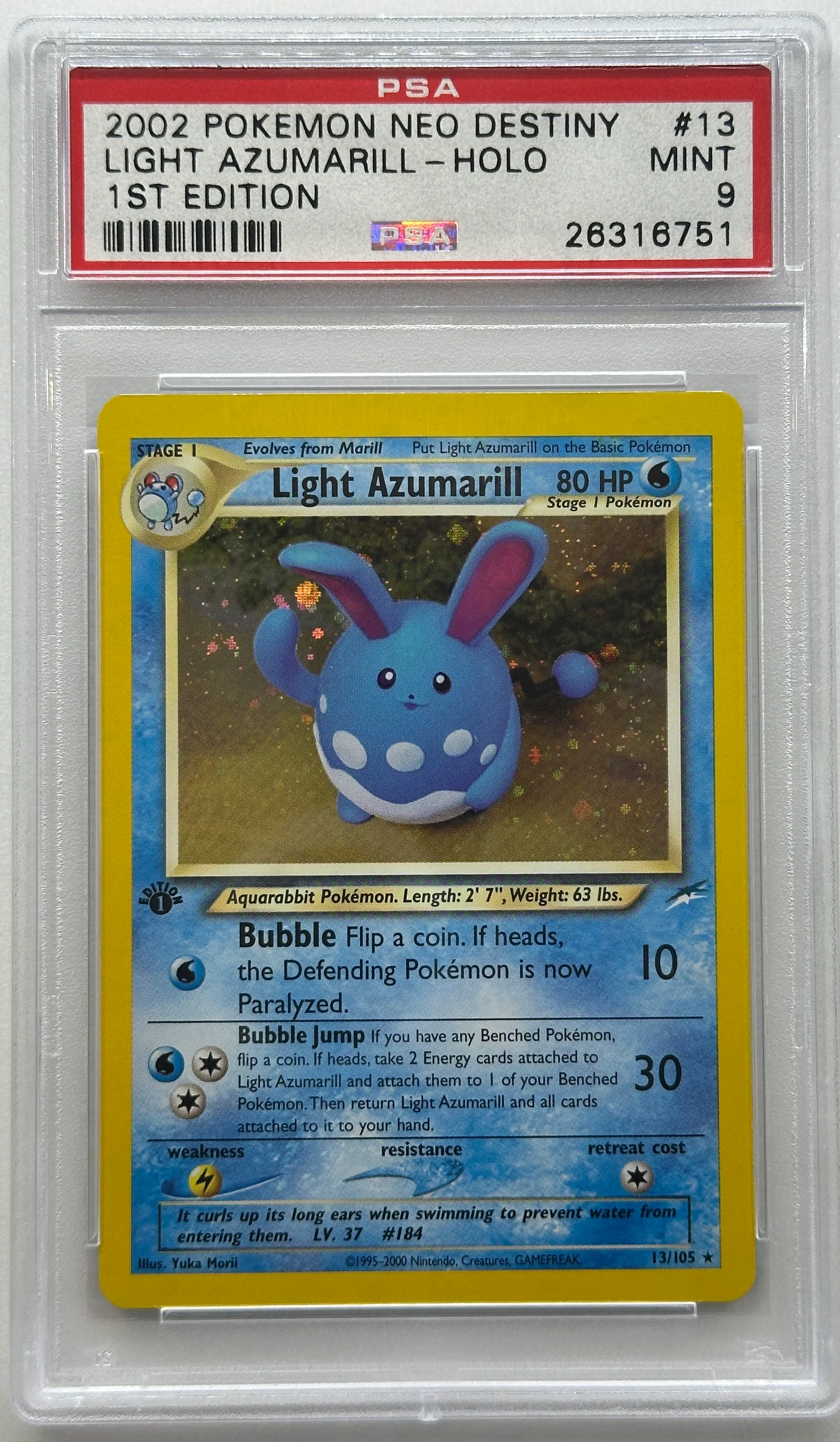 2002 POKEMON NEO DESTINY LIGHT AZUMARILL - HOLO 1ST EDITION #13 PSA 9 - 751