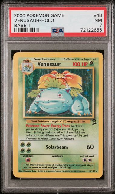 2000 POKEMON GAME BASE II #18 VENUSAUR-HOLO BASE II PSA 7 - 655