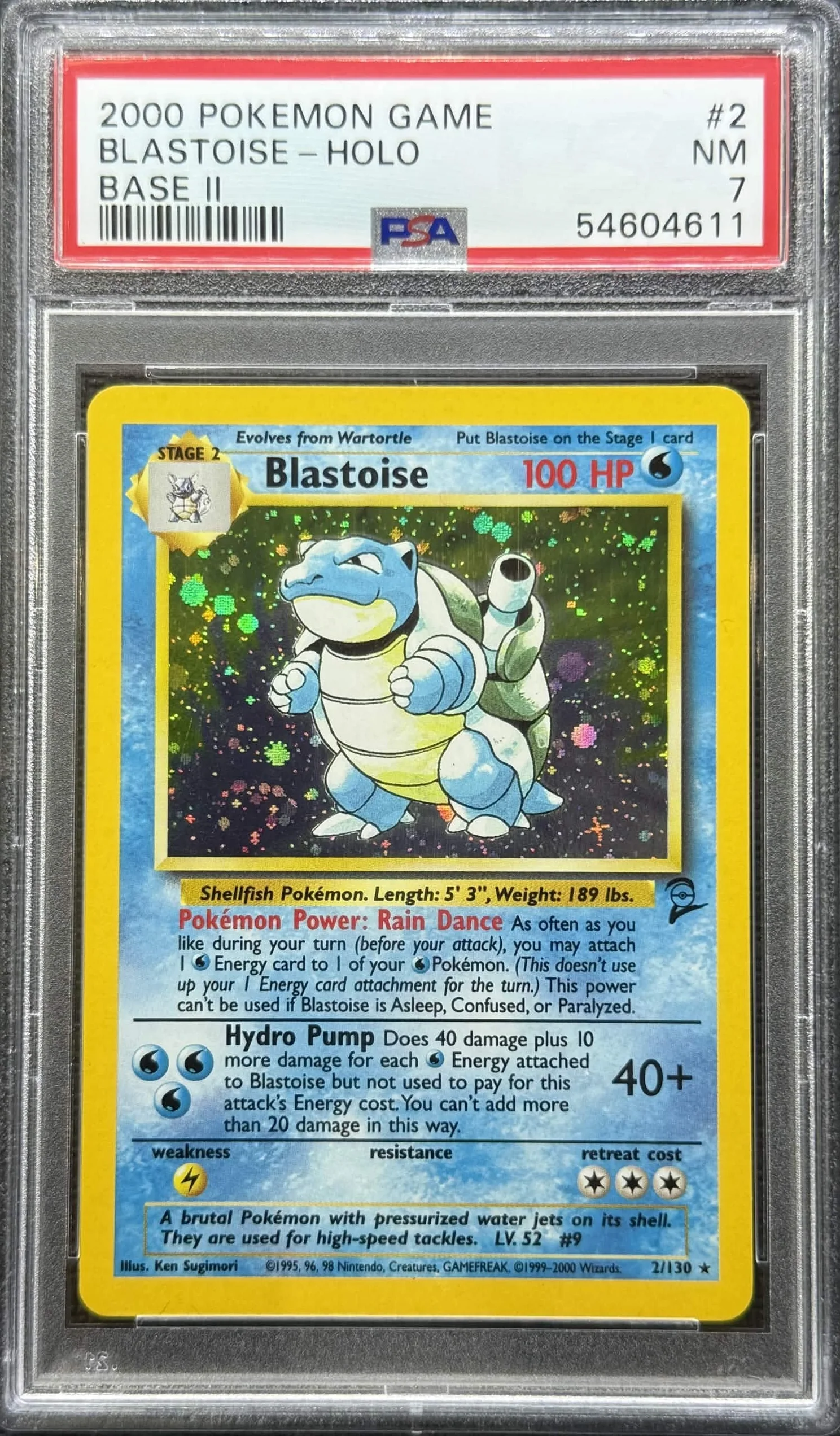 2000 POKEMON GAME BASE II #2 BLASTOISE-HOLO BASE II PSA 7 - 611