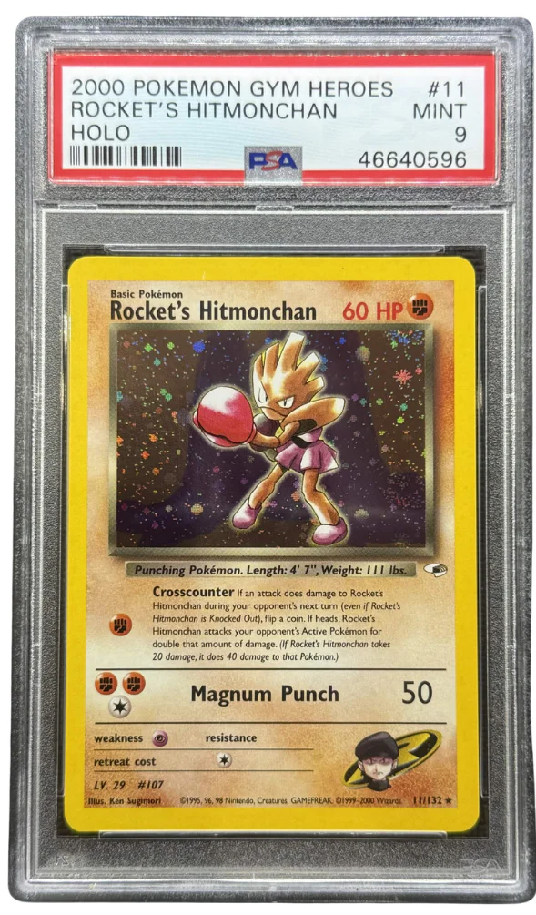 2000 POKEMON GYM HEROES #11 ROCKET'S HITMONCHAN HOLO PSA 9 - 596