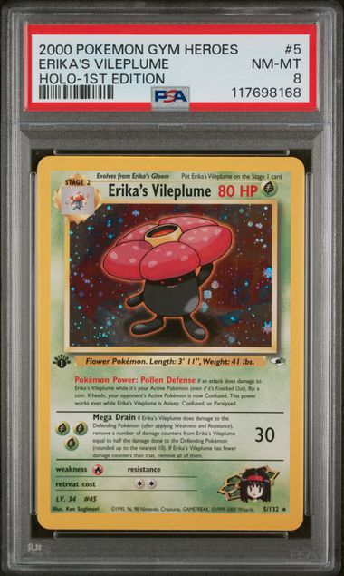 2000 POKEMON GYM HEROES #5 ERIKA'S VILEPLUME HOLO-1ST EDITION PSA 8 - 168