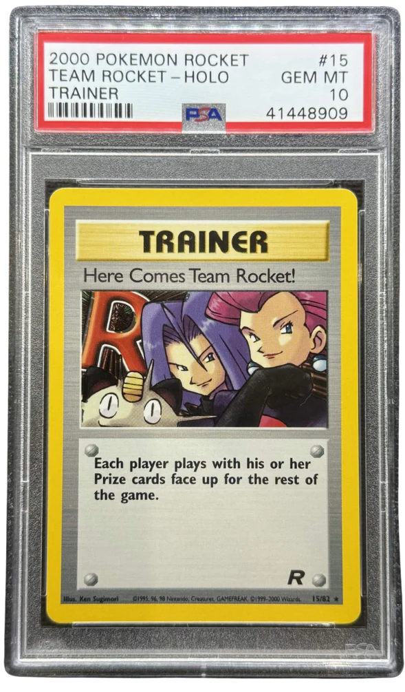 2000 POKEMON ROCKET #15 HERE COMES TEAM ROCKET! HOLO PSA 10 - 909