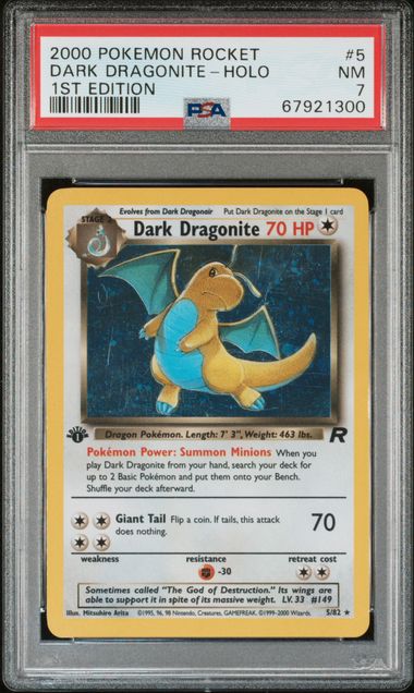 2000 POKEMON ROCKET #5 DARK DRAGONITE-HOLO 1ST EDITION PSA 7 - 300