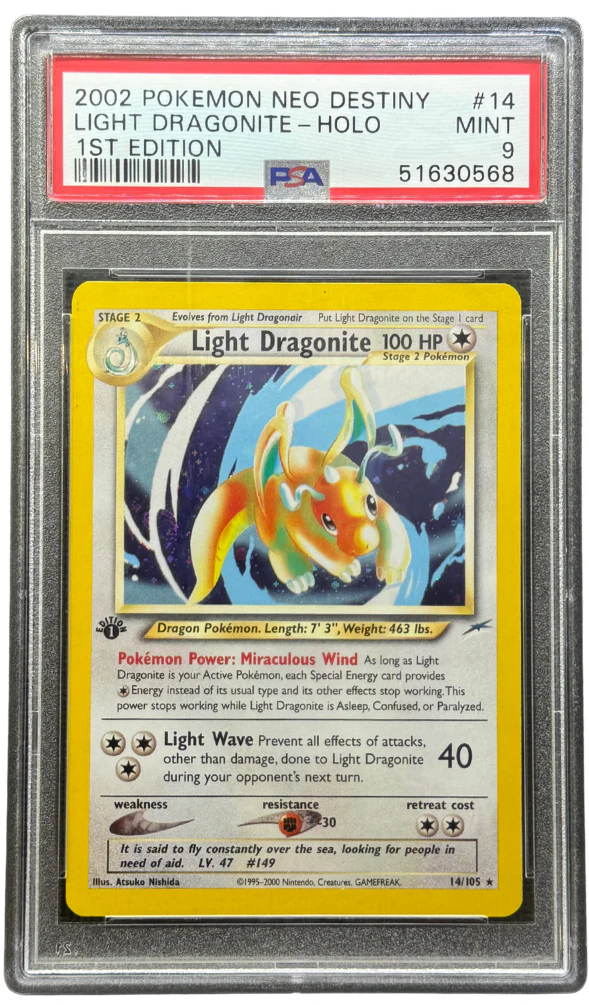 2002 POKEMON NEO DESTINY #14 LIGHT DRAGONITE-HOLO 1ST EDITION PSA 9 - 568