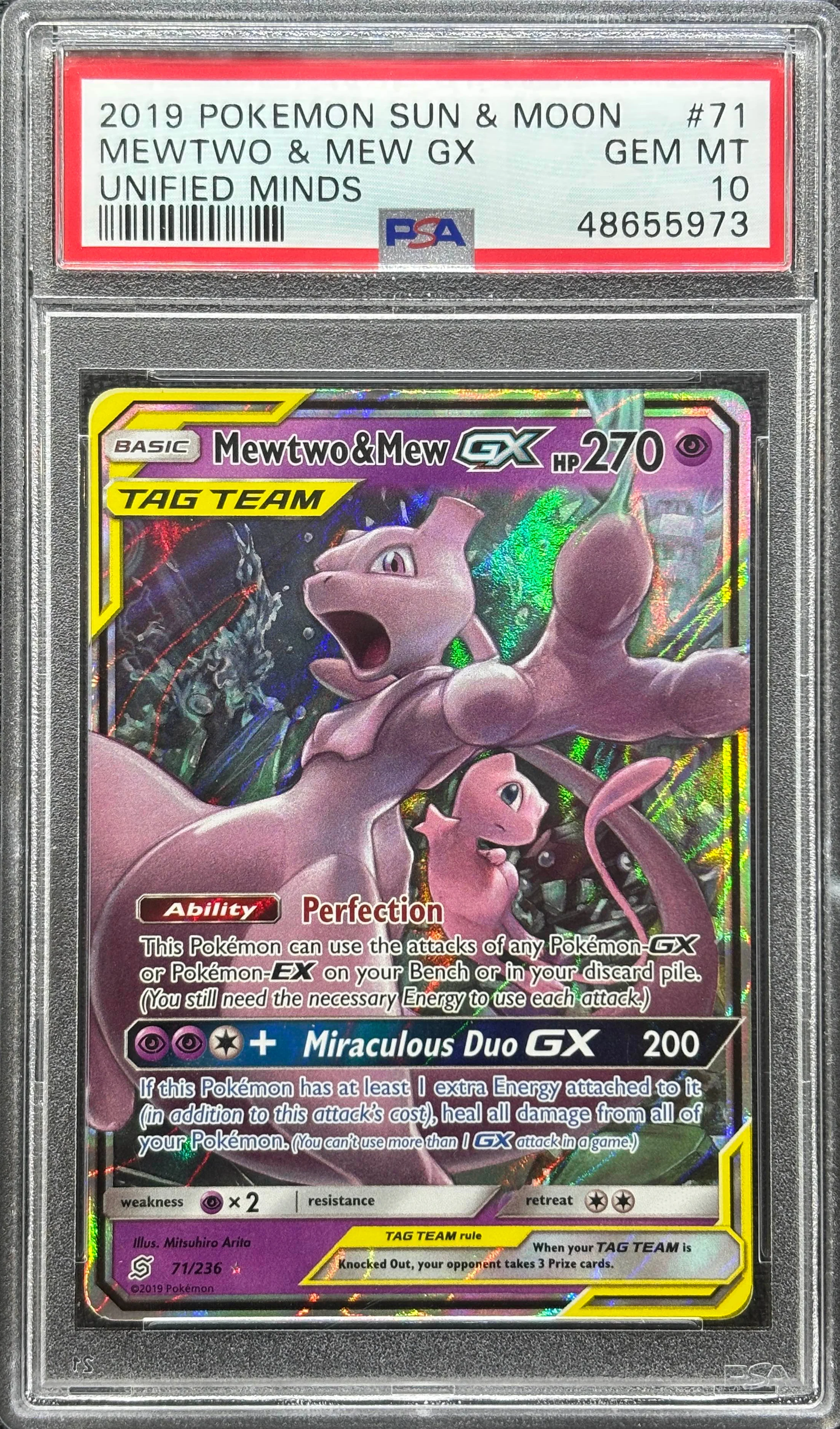 2019 POKEMON SUN & MOON MEWTWO & MEW GX UNIFIED MINDS #71 PSA 10 - 973