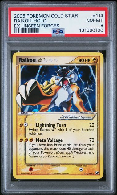 2005 POKEMON EX UNSEEN FORCES #114 RAIKOU-HOLO EX UNSEEN FORCES PSA 8 - 190
