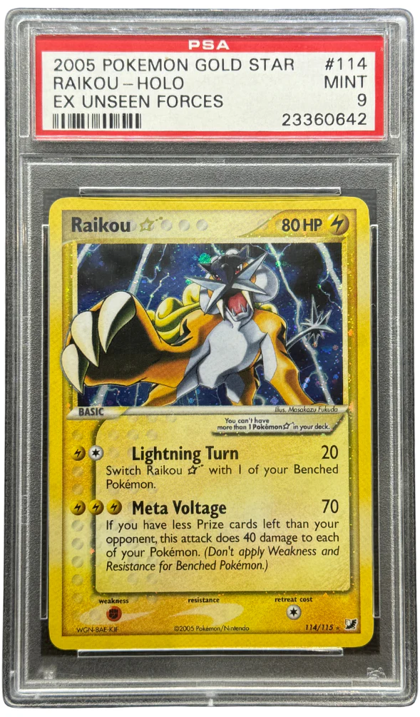 2005 POKEMON EX UNSEEN FORCES #114 RAIKOU-HOLO EX UNSEEN FORCES PSA 9 - 642