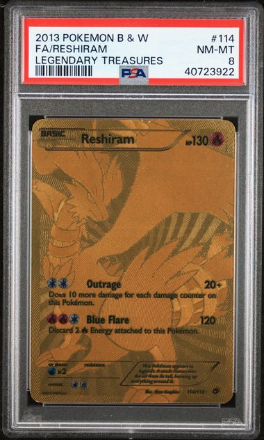 2013 POKEMON BLACK & WHITE LEGENDARY TREASURES #114 FA/RESHIRAM LEGENDARY TREASURES PSA 8 - 922