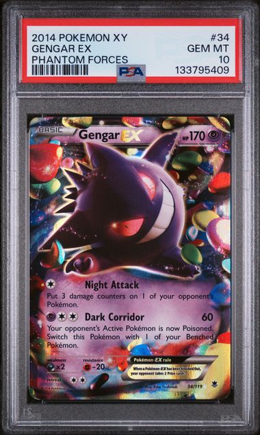 2014 POKEMON XY PHANTOM FORCES #34 GENGAR EX PHANTOM FORCES PSA 10 - 409