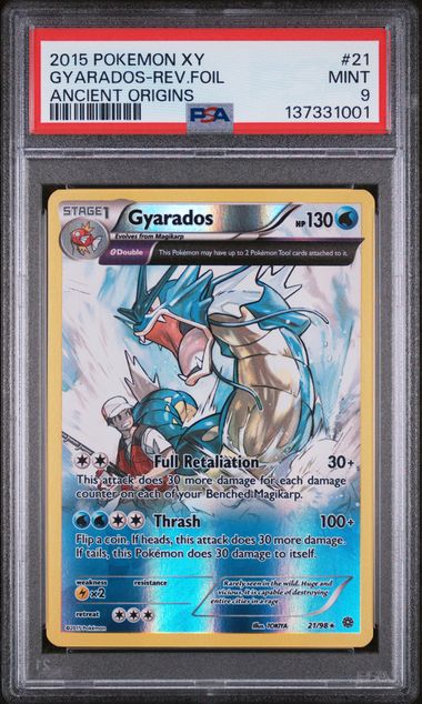 2015 POKEMON XY ANCIENT ORIGINS #21 GYARADOS-REV.FOIL ANCIENT ORIGINS PSA 9 - 001