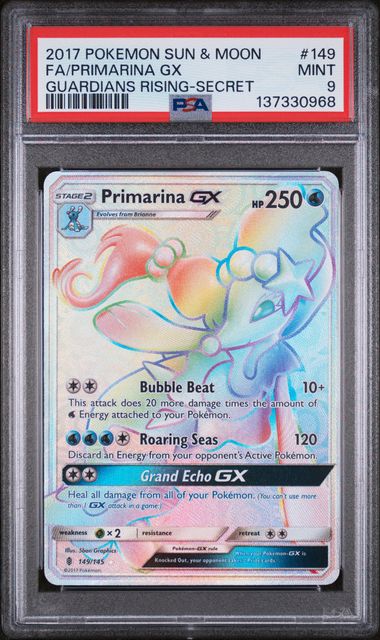 2017 POKEMON SUN & MOON GUARDIANS RISING #149 FA/PRIMARINA GX GUARDIANS RISING-SECRET PSA 9 - 968