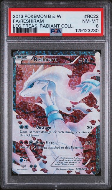 2013 POKEMON BLACK & WHITE LEGENDARY TREASURES RADIANT COLLECTION #RC22 FA/RESHIRAM LEG.TREAS. RADIANT COLL. PSA 8 - 230