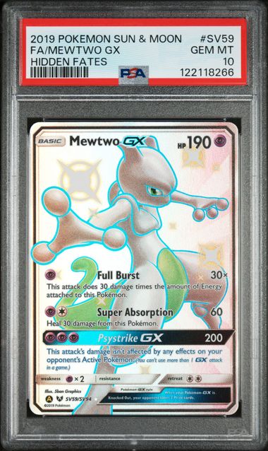 2019 POKEMON SUN & MOON HIDDEN FATES #SV59 FA/MEWTWO GX HIDDEN FATES PSA 10 - 266