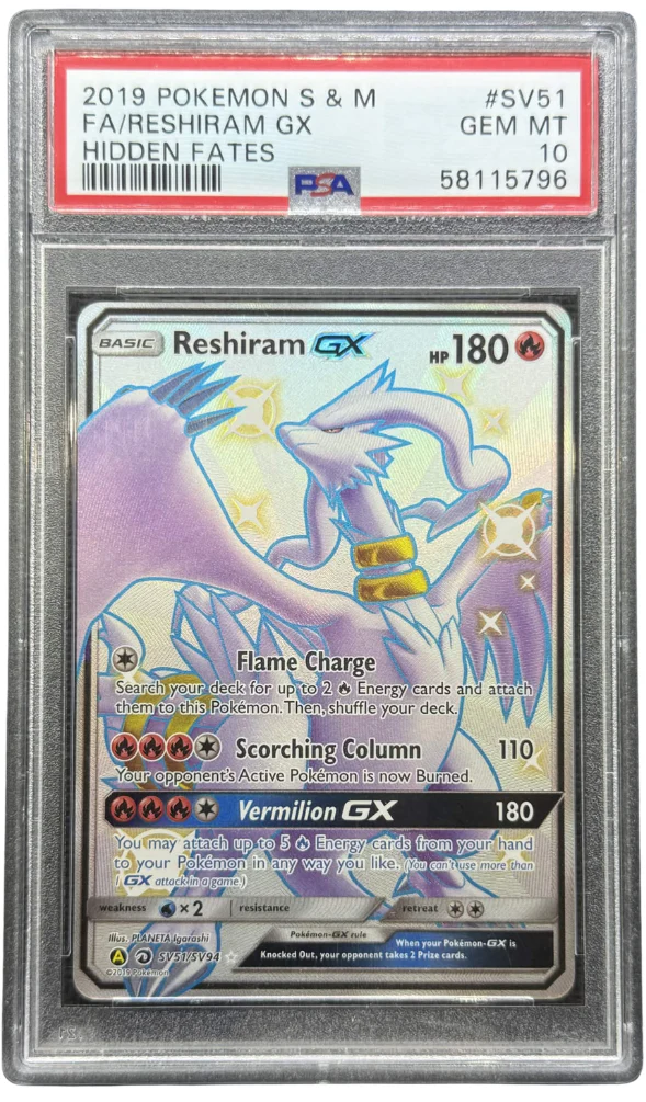2019 POKEMON SUN & MOON HIDDEN FATES #SV51 FA/RESHIRAM GX HIDDEN FATES PSA 10 - 796