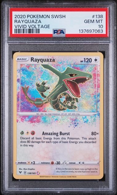 2020 POKEMON SWORD & SHIELD VIVID VOLTAGE #138 RAYQUAZA VIVID VOLTAGE PSA 10 - 063