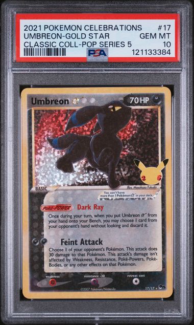 2021 POKEMON CELEBRATIONS CLASSIC COLLECTION #17 UMBREON-GOLD STAR CLASSIC COLL-POP SERIES 5 PSA 10 - 384
