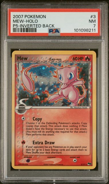 2007 POKEMON POP SERIES 5 #3 MEW-HOLO P5-INVERTED BACK PSA 7 - 211