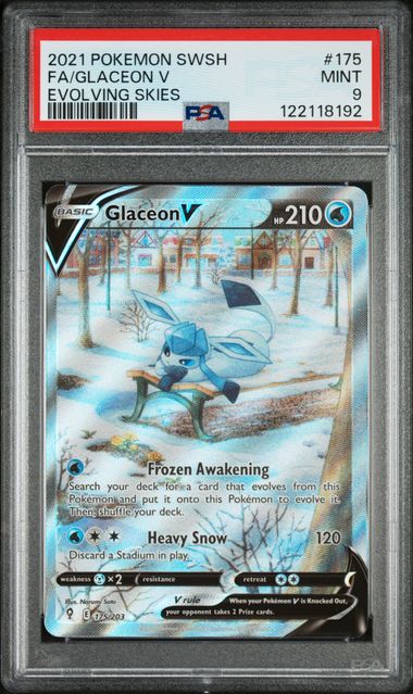 2021 POKEMON SWORD & SHIELD EVOLVING SKIES #175 FA/GLACEON V EVOLVING SKIES PSA 9 - 192