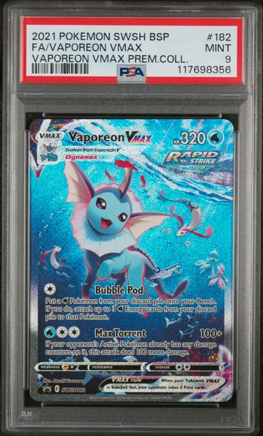 2021 POKEMON SWSH BLACK STAR PROMO FULL ART VAPOREON VMAX VAPOREON VMAX PREMIUM COLLECTION #182 PSA 9 - 356