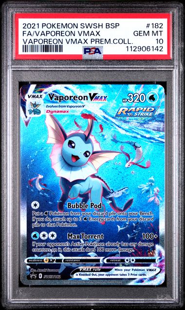 2021 POKEMON SWSH BLACK STAR PROMO #182 FA/VAPOREON VMAX VAPOREON VMAX PREM.COLL. PSA 10 - 142