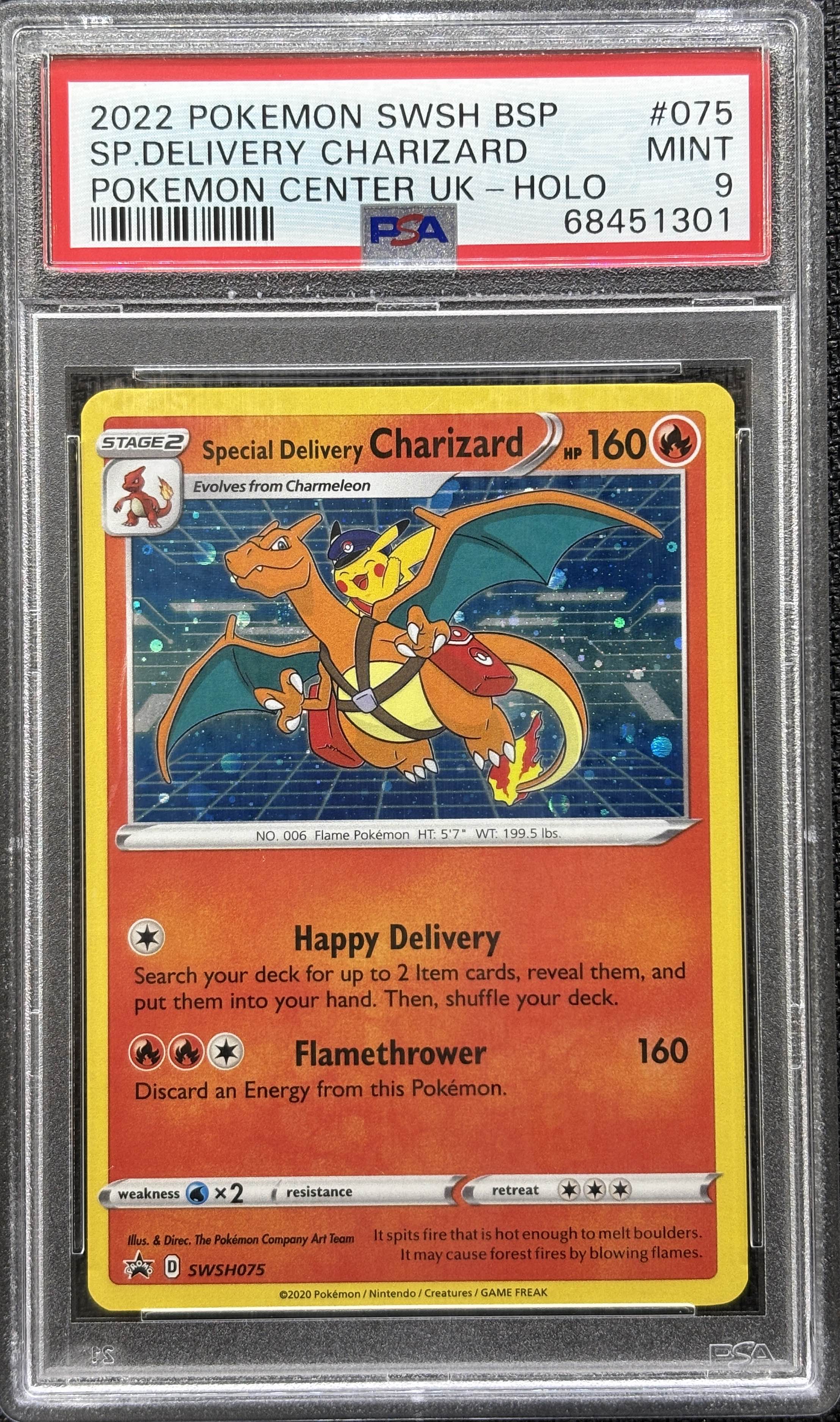 2022 POKEMON SWSH BSP SPECIAL DELIVERY CHARIZARD POKEMON CENTER UK-HOLO #075 PSA 9 - 301