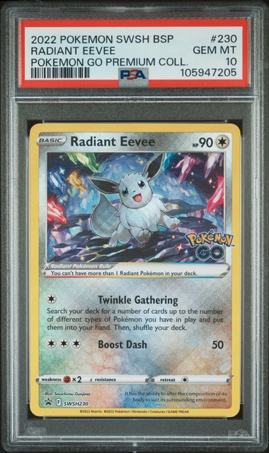 2022 POKEMON SWSH BLACK STAR PROMO #230 RADIANT EEVEE POKEMON GO PREMIUM COLL. PSA 10 - 205