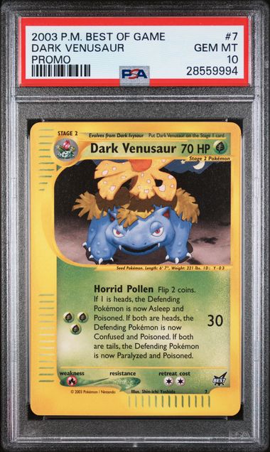 2003 POKEMON BEST OF GAME PROMO #7 DARK VENUSAUR PROMO PSA 10 - 994