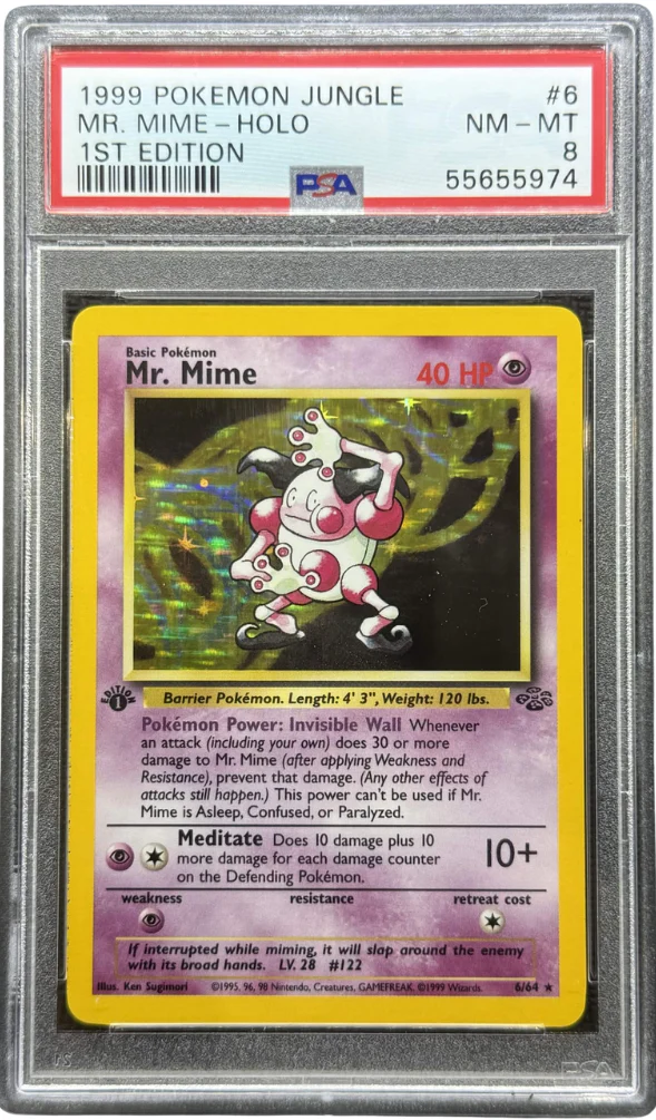 1999 POKEMON JUNGLE #6 MR. MIME-HOLO 1ST EDITION PSA 8 - 974