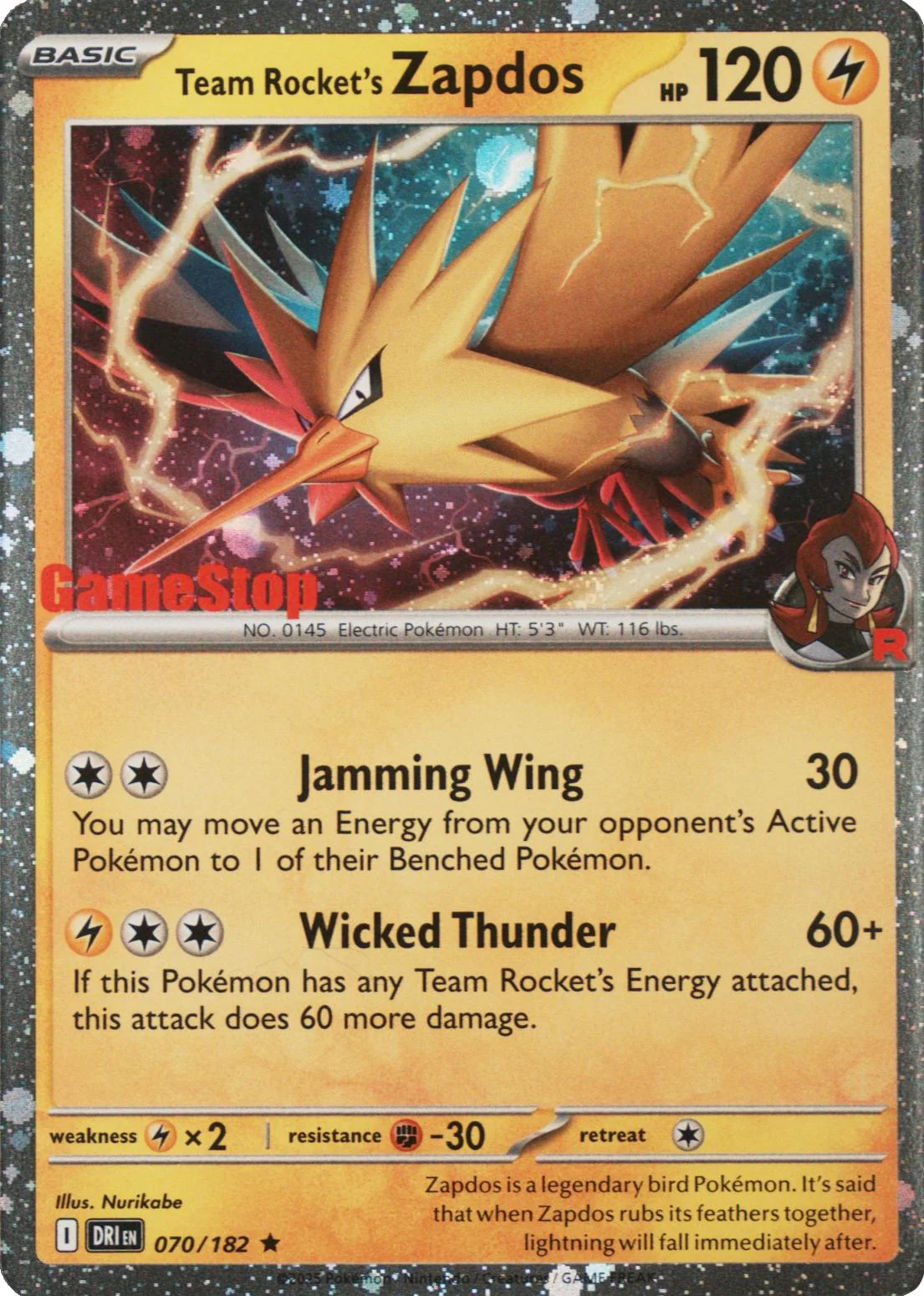 *SEALED* Team Rocket's Zapdos (070/182) (GameStop Exclusive) [Miscellaneous Cards]